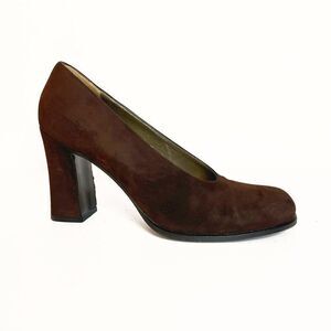 Yves Saint Laurent Brown Suede Block Heel Pumps